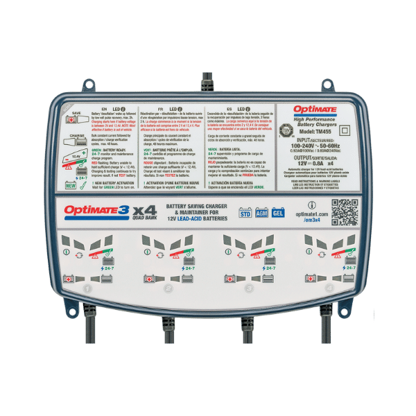 OptiMate 3 x 4 BANK SILVER series: 7-step 12V 0.8A sealed battery saving charger & maintainer