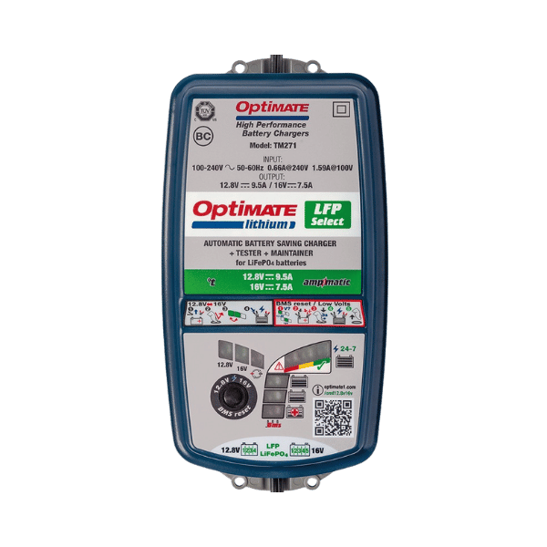 OptiMATE Lithium LFP Select Lithium series: 10-step 12.8V 9.5A / 16V 7.5A battery-saving charger and maintainer