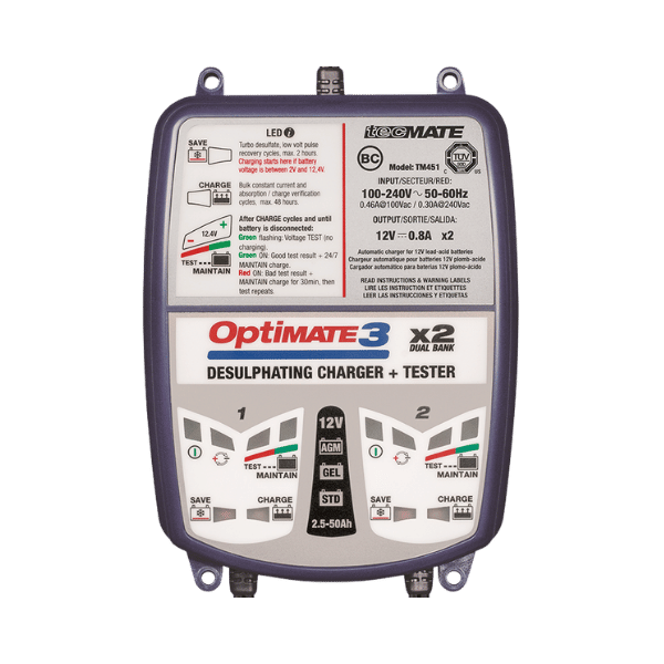 OptiMATE 3 x 2 Bank 7-step 12V 0.8A sealed battery saving charger & maintainer