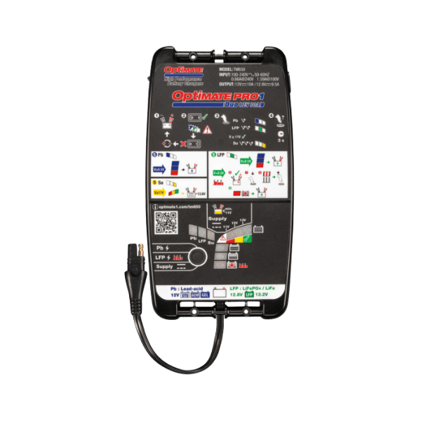 OptiMate PRO-1 DUO PRO series: 12V 10A diagnostic battery charger-tester & power-supply